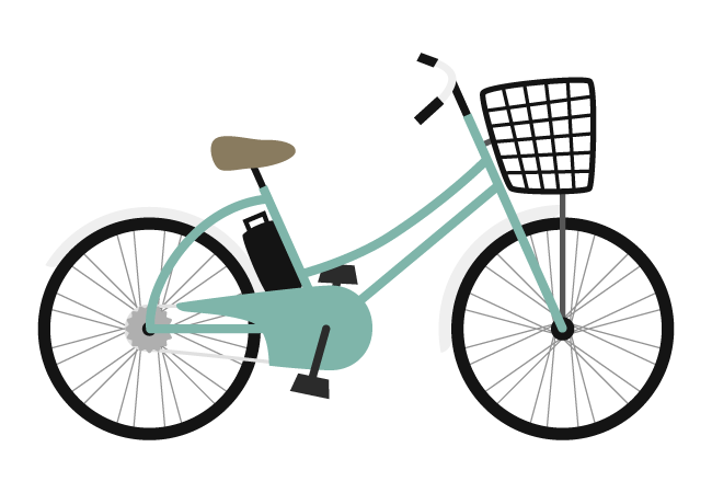 Abbildung eines hellblauen Fahrrads mit einem schwarzen Korb vorne, schwarzem Lenker, braunem Sattel und schwarzen Rädern, von der Seite auf weißem Hintergrund dargestellt.